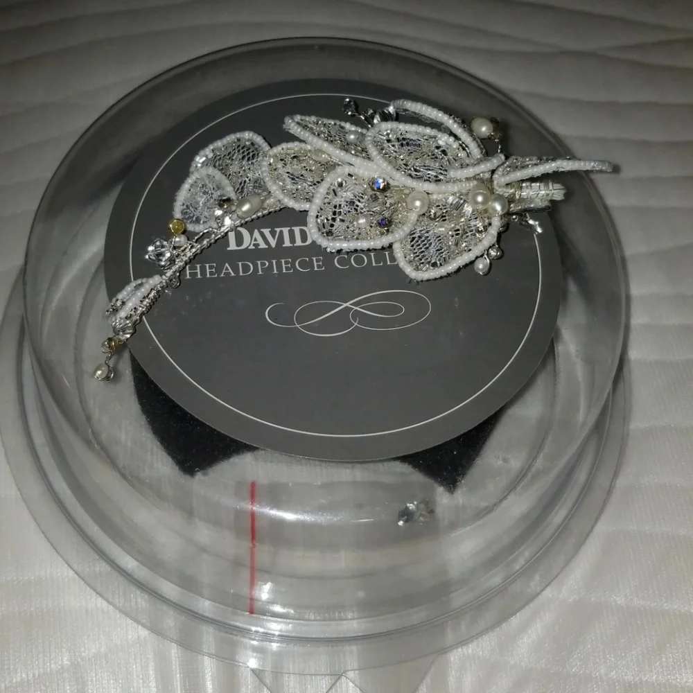 Davids Bridal Wedding Ivory flower beaded lacey leafy hair Headpiece‎